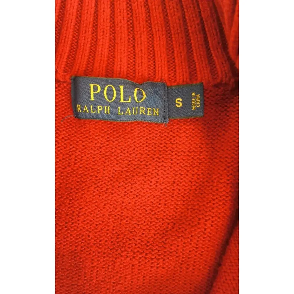 Polo Ralph Lauren 1/4 Zip Knit Sweater Men's Size S Red Logo #W5357